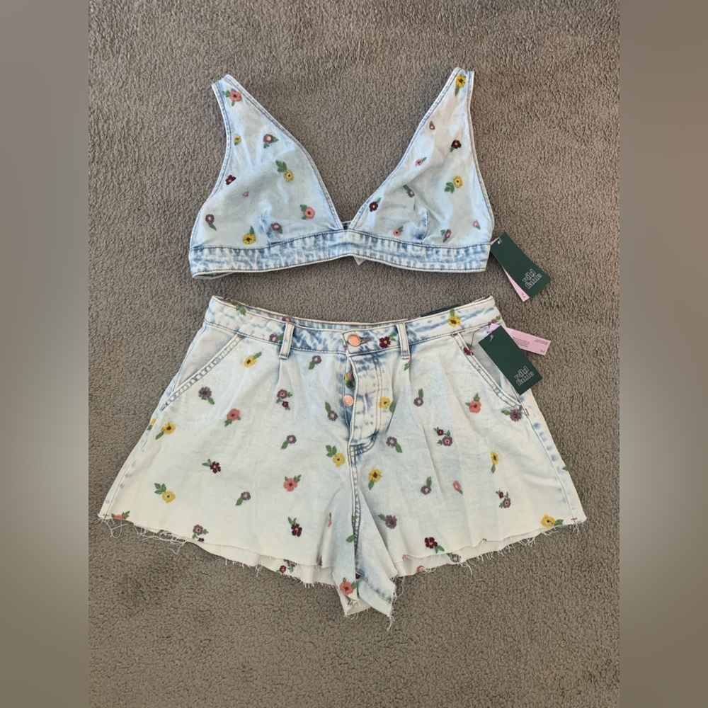 Wild Fable Embroidered Flower Denim Set